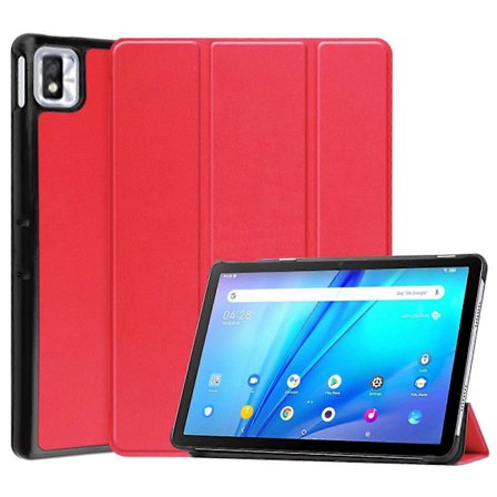 For TCL Tab 10s 10.1 tommer, Tri-Fold Slim Lett Hard Shell Beskyttelse Smart Cover for TCL Tab 10s Nettbrettveske med Stativ - Rød