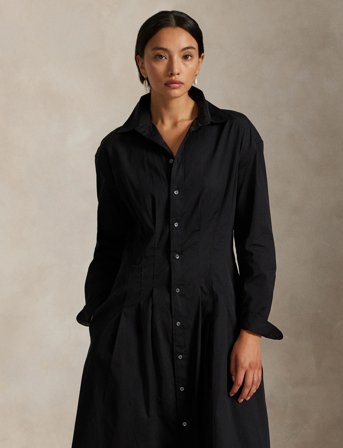 Polo Ralph Lauren Pleated Cotton Shirtdress - Black - 34