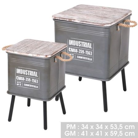 Urban Living - 2 Industriellt designade sidobord Loft - Grå