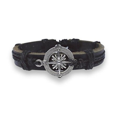 Håndlavet armbånd i ægte læder brunt kompas herre metal