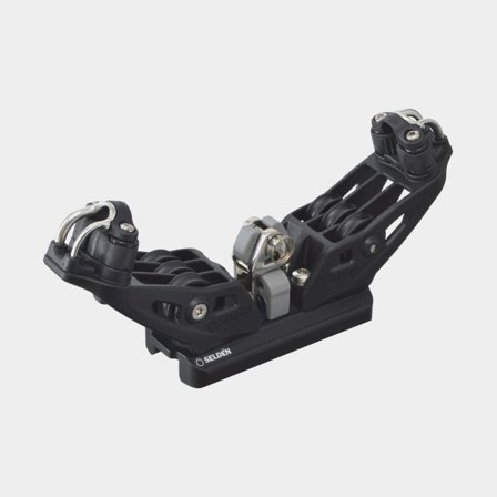 Seldén System 22 - Main Ball Bearing Car, Triple Plain Bearing Sheaves and Arm with 27 mm Cam Cleat, Stainless Toggle with Stand-Up (442-149-02)