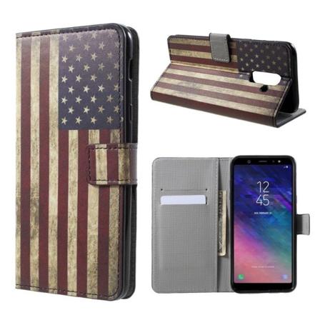 Samsung Galaxy A6+ (2018)/A9 Star Lite mobilfodral PU läder plånbok stående läge mönster - Amerikansk flagga multifärg