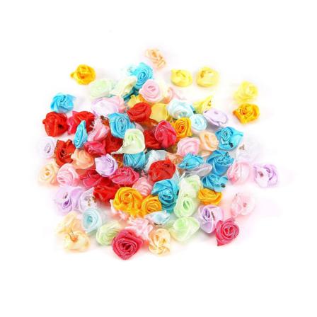 100 stk/lot Mini Håndlaget Satin Rose Ribbon Rosetter Stoff Blomster Applikasjoner For Bryllupsdekorasjon Color mixing