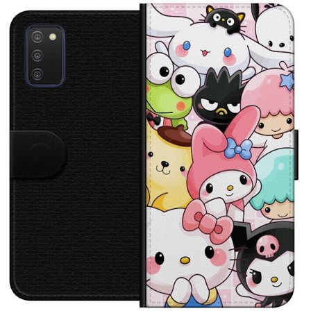 Yhteensopiva Lompakkokotelo Samsung Galaxy A03s Tiheä kuvio suloisia hahmoja, joilla on suuret silmät eri väreissä ja ilmeissä LABUBU-tekstillä