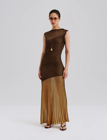 Malina Patricia Short Sleeve Knitted Maxi Dress - Beige - XL