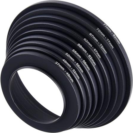 Adapterringer for trinnfilter - Sett med 9 - Lar deg tilpasse større størrelser