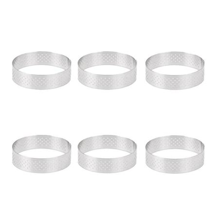 6kpl 6cm tortturengas ruostumatonta terästä Tartlet- mold ympyräleikkuri piirakkarengas lämmönkestävä rei'itetty Ca