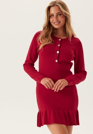 VILA - Visway O-neck L/S SHORT KNIT D - Jester Red - Kläder - - Bubbleroom