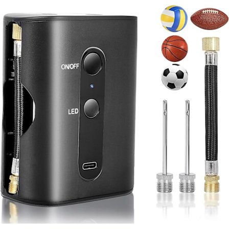 Elektrisk bollpump (20psi), bärbar basketbollpump med 2 nålar, uppladdningsbar luftpump bolluppblåsare för basketfotboll volleyboll fotboll Spo