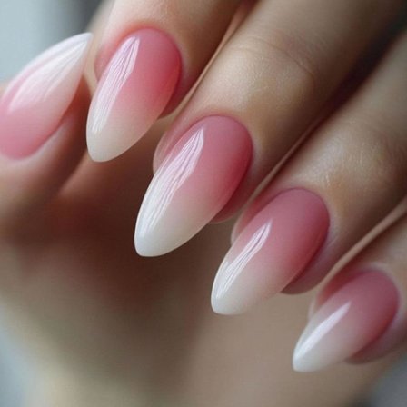 Lösnaglar Medium Mandelformade Falska Naglar med Vit Rosa Gradient Design Söta Naglar Press ons Glansiga Lim-på-Naglar Daglig Användning Naturliga ABS