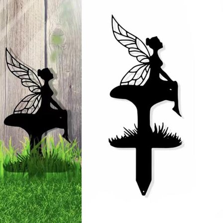 Metal Fe Figur Silhuet Skulptur, Elf Siddende Havedekoration, Pige Silhuet Have Statue til Have