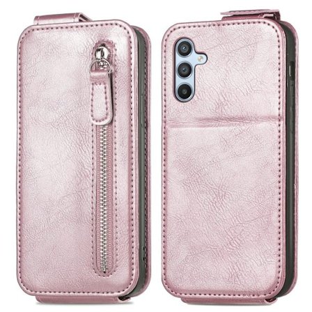 Vertical Flip Phone Etui med Zipper til Samsung Galaxy A54 - Rødguld