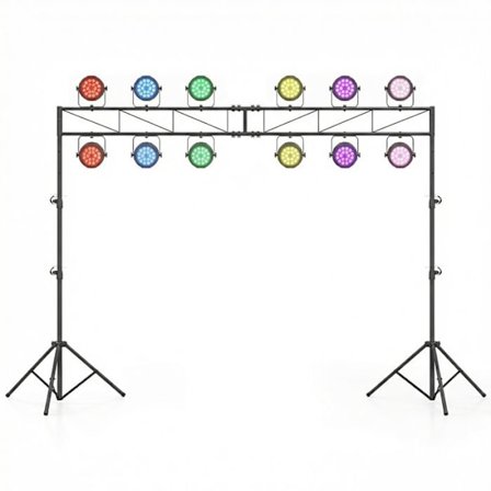 COSTWAY LED Lyskilde Støtte, Højdejusterbar 140-265cm, 2 Sammenklappelige Stativ, 12 Monteringspunkter til Projektører, Belastning 50KG