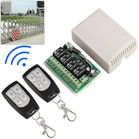 4-kanavainen 443 MHz:n langaton RF-kaukosäädinrelekytkin 2 vastaanottimella
