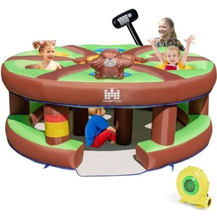 COSTWAY Ilmapuhallettava Leikkipaikka Maanalaisella Kaniinilla 480W Pumppu, 7 Lastausaukkoa 3-vuotiaille ja Yli, Perhepelit