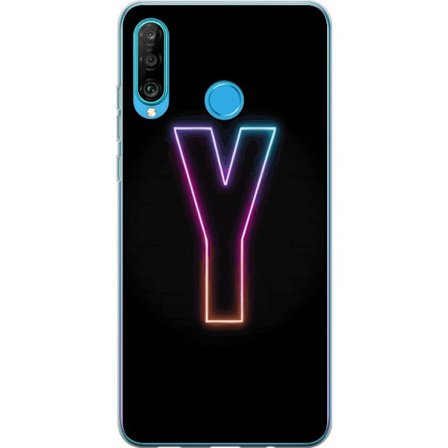 Kompatibel Mobilcover til Huawei Huawei P30 lite Minimalistisk neonbogstav Y i farveskiftende lys mod sort baggrund
