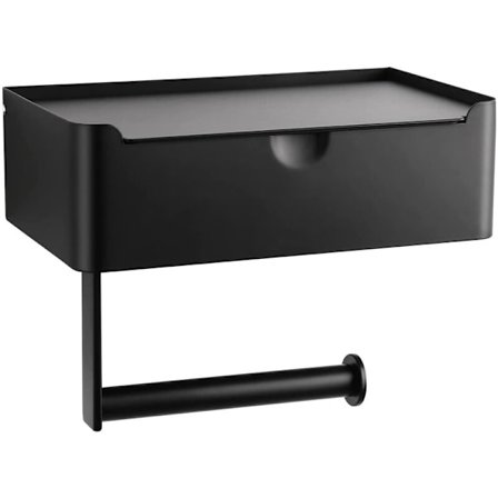 Toiletpapirholder med opbevaring til engangsservietter Dispenser og hylde, Toiletpapirholder Sort