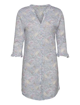 Lrl 3/4 Sl. Sleepshirt V/Flounce Bluemulti Lauren Ralph Lauren Homewear Blue
