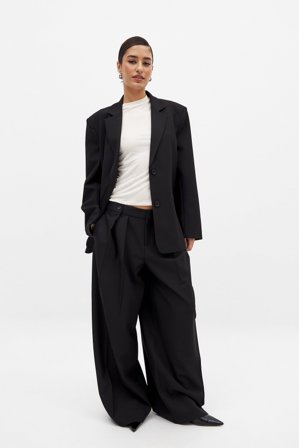 NA-KD Pantalon de costume taille moyenne - Pantalon cigarette - Noir - EU 42