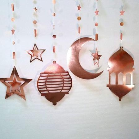 Eid Mubarak gull bannerdekorasjon hengende stjerne månelys rose gold