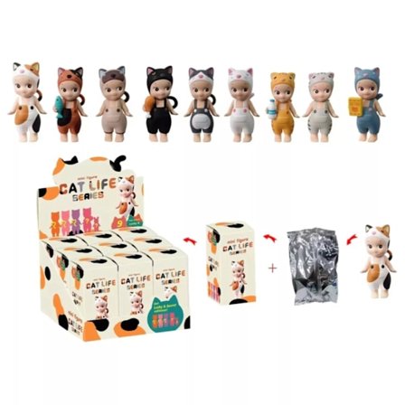 Sonny Angel HIPPERS - Original Mini Figur, Limited Edition, Forseglet Blind Box - Cat Life Series 9 stk