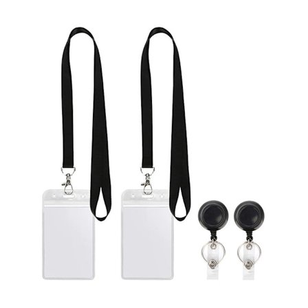 Fonepro 2-pack ID-korthållare i plast, ID-korthållare med utdragbar snodd