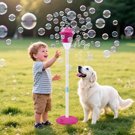 Adjustable Bubble Machine with Lights & Music – 53–120 cm Height, For Weddings, Birthdays & Outdoor Parties