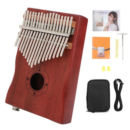 17 Tangenters Mahogni Kalimba Tommelfingerklaver Musikinstrument med Taske og Lydkabel