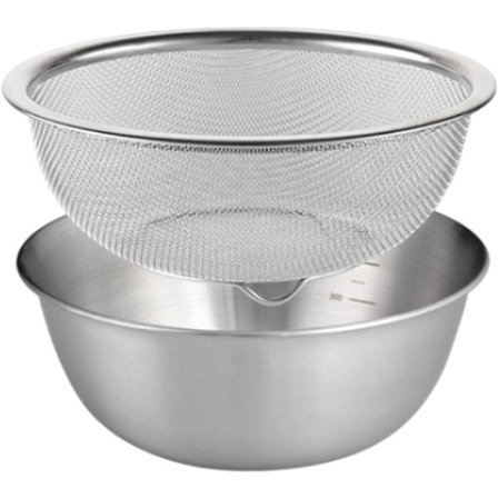 304 Rustfritt Stål Dørslag med Blandebolle Rissvaskebolle Dørslag Mat Silsett Pasta Spaghetti Ris Skyll Sil Vaskemaskin 18 cm