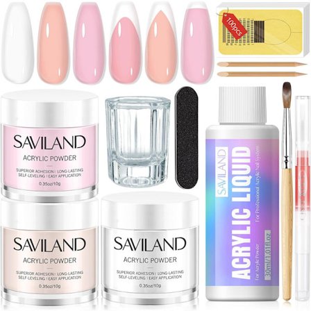 Acrylic Nail Kit - 3 Colors Acrylic Powder And Liquid Set With Acrylic Nail Brush Cuticle Oil