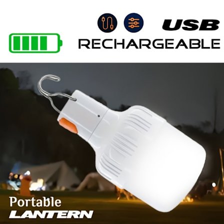 1 stk. Bærbar LED-lampepære for reise, USB-oppladbar arbeidslampe for nødsituasjoner med krok