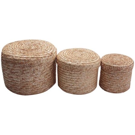 3 st/ set Handgjord stråvävd korg med lock Organizer Box Tvättkorgar Rotting Blomkorg