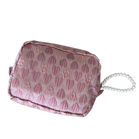 Bærbar kosmetiktaske med perlevedhæng, multifunktionel makeup-pung med lynlås, afslappet modedesign