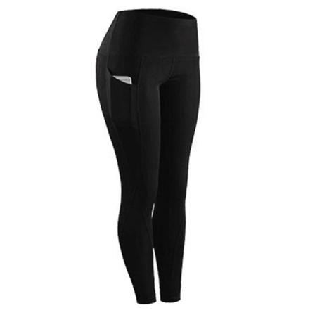 Kvinnor Casual Slim Fit Vanliga Leggings med hög midja Sport Yoga Ankellånga byxor med fickor Black S