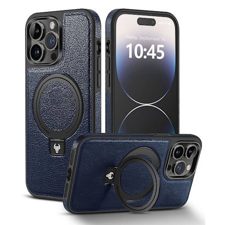 Magsafe- case kompatibelt med Iphone 15 Pro Max, Pu-läder stötsäkert cover med stöd