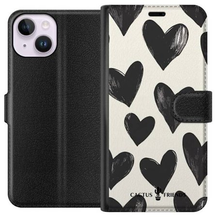 Kompatibelt Lommeboketui til Apple Apple iPhone 14 Cactus and Friends - Bold Black Love Pattern