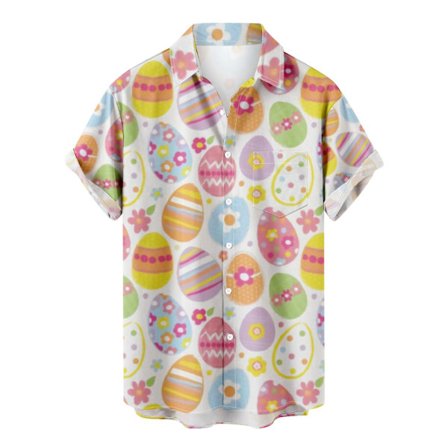 Herre Casual Knapper Påske Print med Lomme Nedadvendt Kortærmet Skjorte Bluse NUO0238
