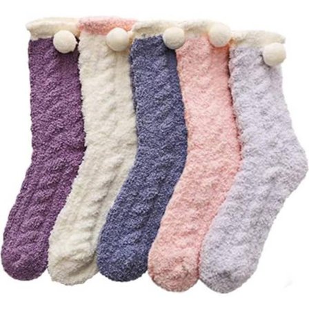5 par fluffy sokker til kvinder - komfortable og varme sokker - vintervarme - farverige, tykke og varme sokker
