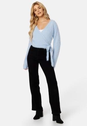 BUBBLEROOM Rachell fluffy knitted wrap top Light blue XL Light blue Topper & T-shirts Dam