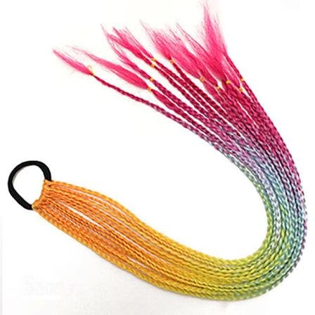 60CM Färgglad Ponytail Förlängning Syntetiskt Gummiband, Twist Fläta Hårtillbehör (Svart + Ljusrosa + Lila + Blå)