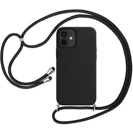 Silikone cover med justerbar skulderrem - til iPhone 12 - Sort - Blødt silikone - Stødafvisende - Mat finish