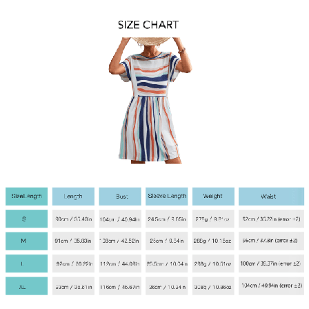 Kvinnors kortärmad klänning randig tryckt rund hals casual stil lös klänning för sommar orange vit M
