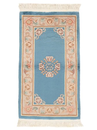 Noué À La Main Chinois 90 Line Tapis 76X140 De Laine Bleu Foncé/Beige Petit
