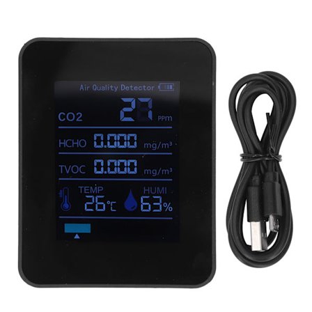 5 i 1 koldioxid detektor ABS elektroniska komponenter 1500mAh temperatur luftfuktighetsmätare hem kontor svart