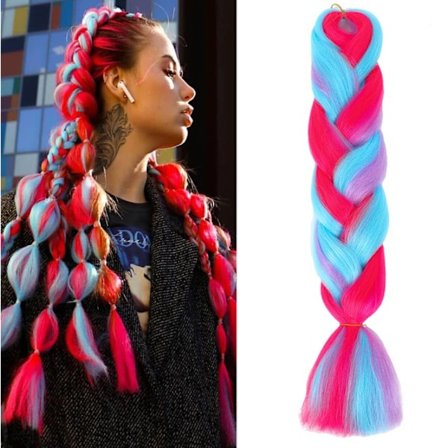 Fargerike Mix Flettehår Extensions Jumbo Hår Regnbuefarge Fletteparykker