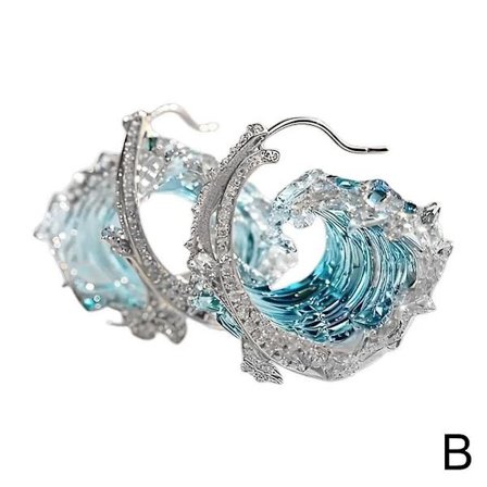 Himmelsblått smyckesset med havsvågsdekoration, ring, halsband och örhängen (FMY)