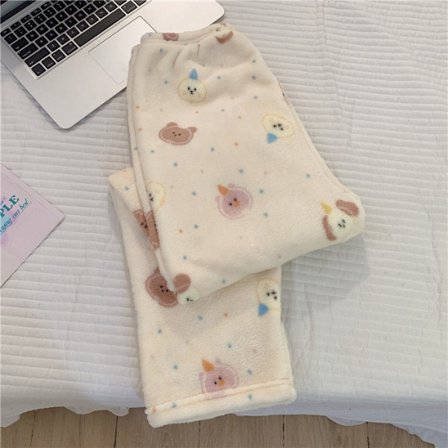 Walking God-bukser Flanell Pyjamas Kan Brukes Utendørs Tegneserie Korallfløyel Late Pyjamas Dame Høst Vinterbukser Hjemmebukser MY905