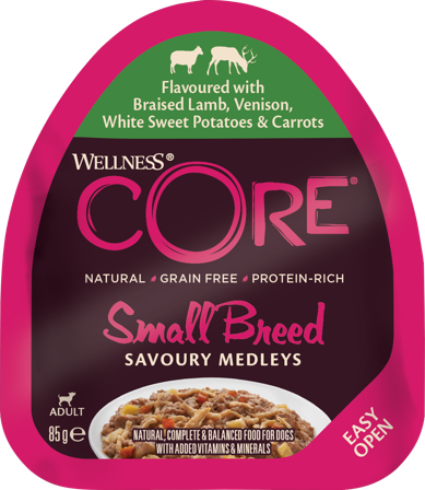 CORE Petfood - Dog Adult Savoury Medleys Small Breed Lamb, Venison, Sweet Potatoes & Carrots Wet 12 x 85 g - Hund - Hundefôr & hundemat - Våtfôr & 