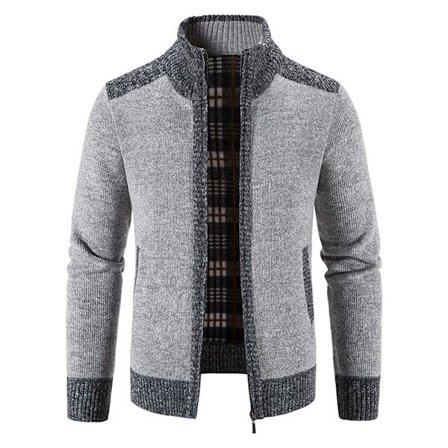 Sweaterjakke efterår og vinter herre fortykket standkrave cardigan sweater (hvid-L størrelse)