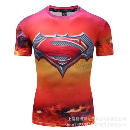 Digital Print Superman Kortærmet Captain America Sports Tætsiddende Tøj Hurtigtørrende Fitness Stretch T-shirt